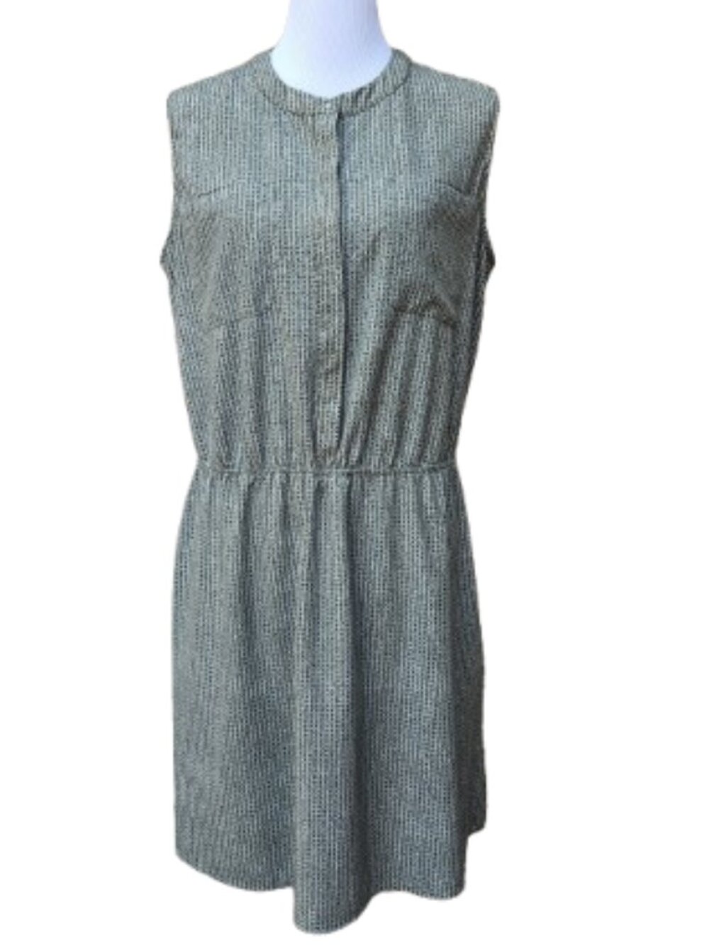 Merona Green Geo-Print Dress Sleeveless Elastic Waist Lightweight Pockets